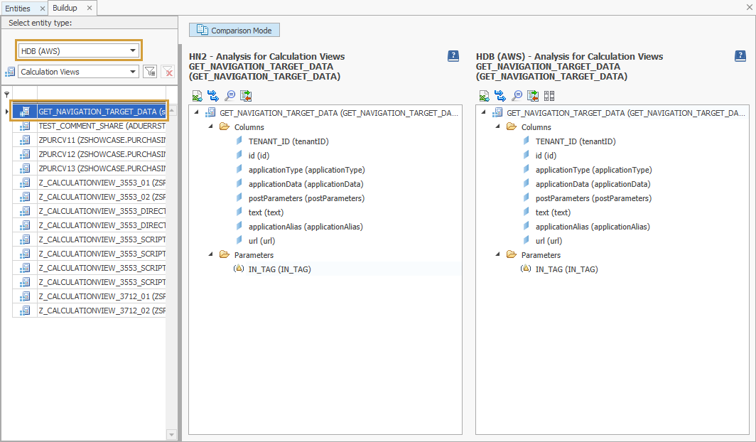 Comparison objects can be selected on the left side in the object selection