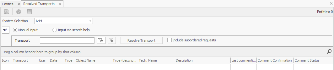 System A4H selected in the Resolve Transport function