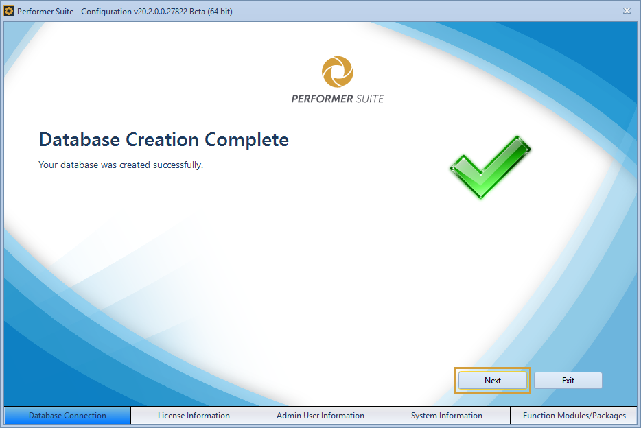 Database creation complete