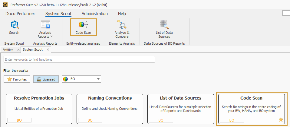 Code Scan in the System Scout ribbon and the search