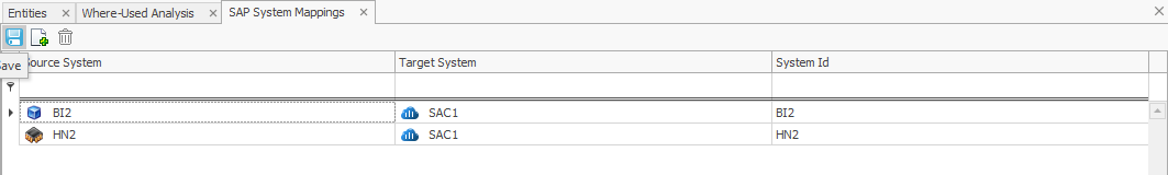 Maintained Mappings between BW and SAC systems and between HANA and SAC Systems