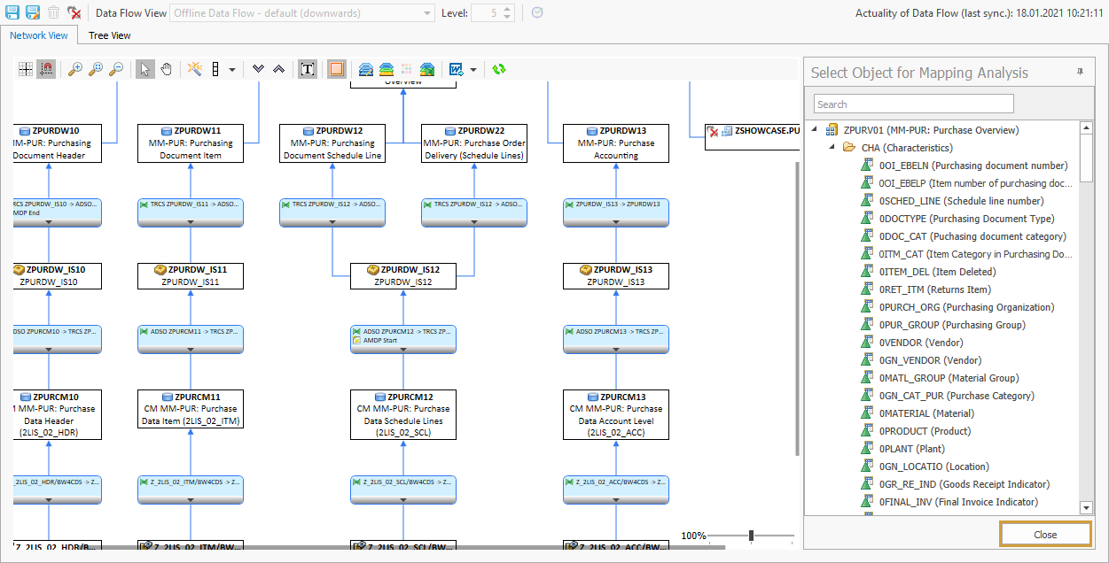 Close button on the bottom right of the Object selection