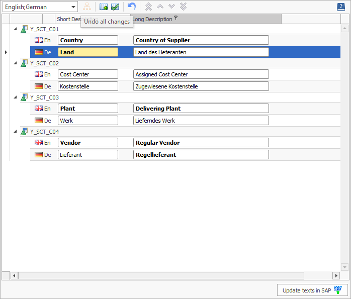 Update texts in SAP button in the bottom right corner of the Translation workspace