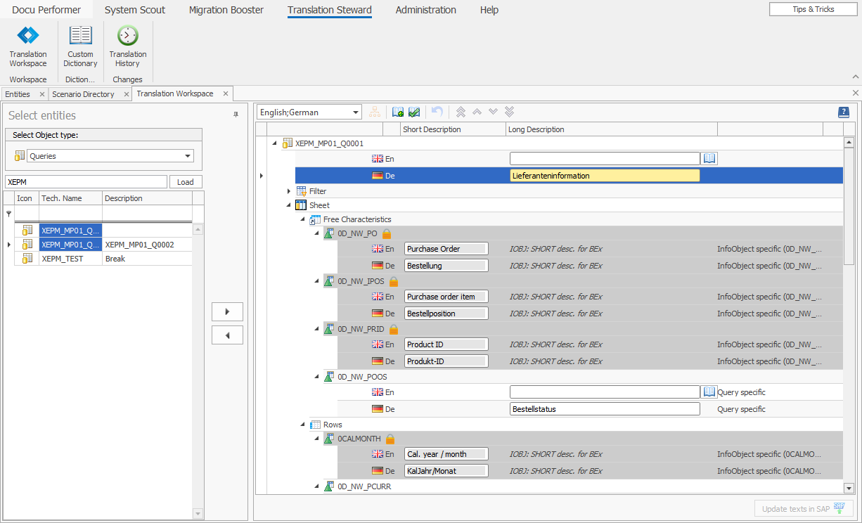 Translation Steward with objects in the Workspace