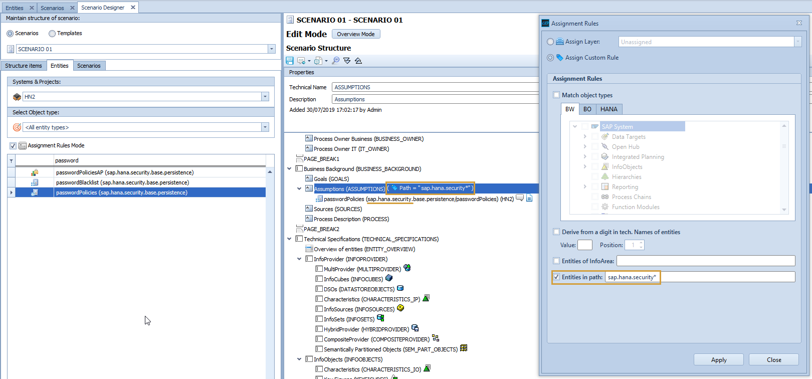 HANA path set as assignment rule