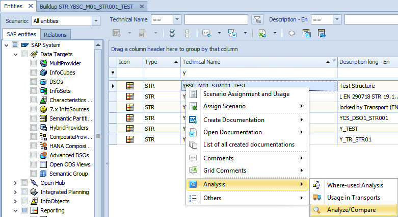 Analyze and Compare in the context menu of a structure
