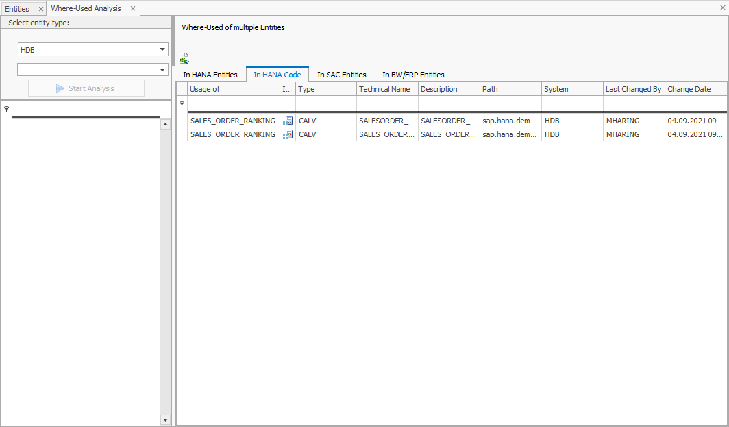 Usage of multiple entities in HANA code