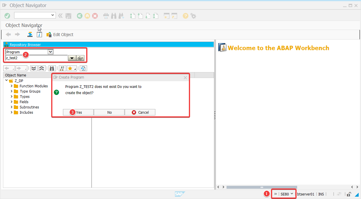 Steps 1 to 3 in the SAP GUI