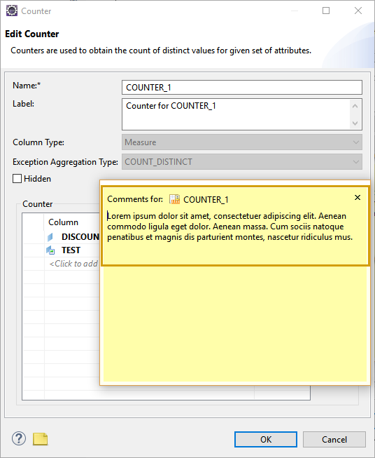 Comment of a Column in Eclipse