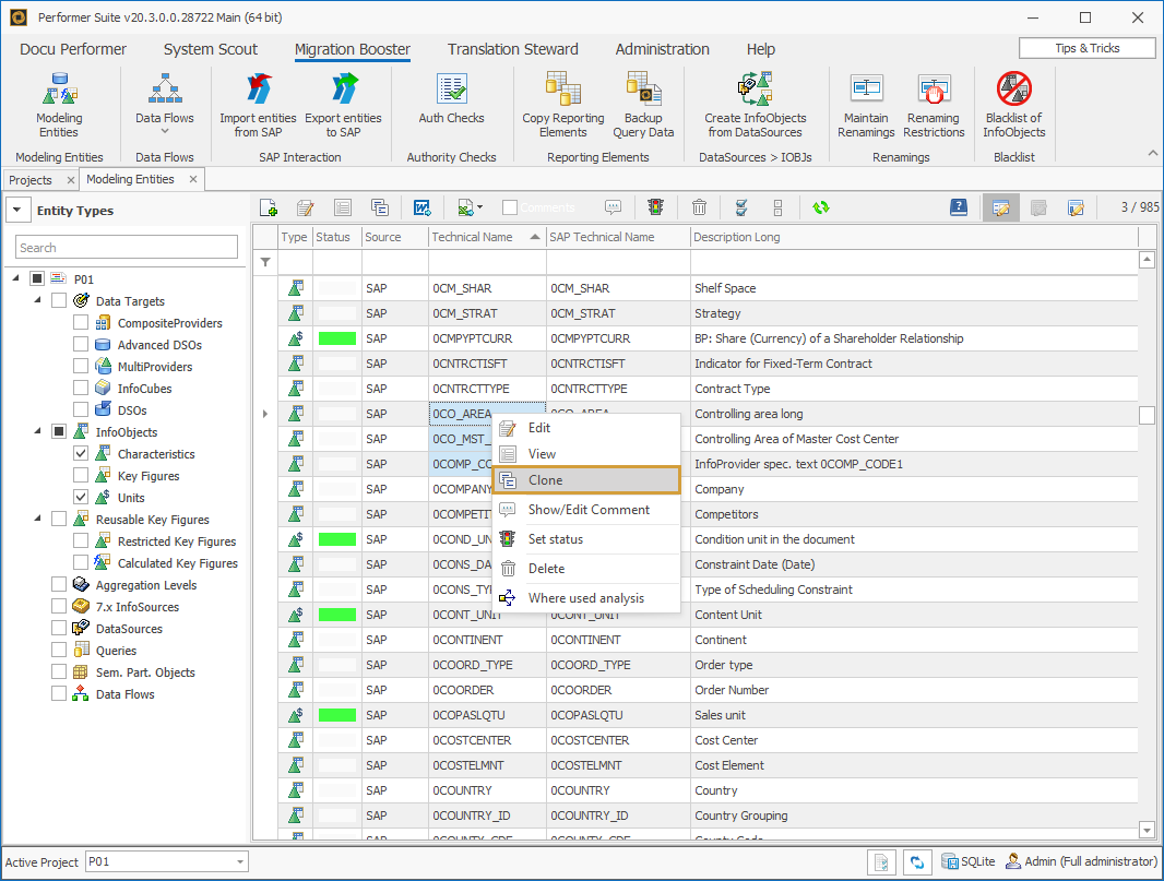 Clone option in the context menu of multiple entities