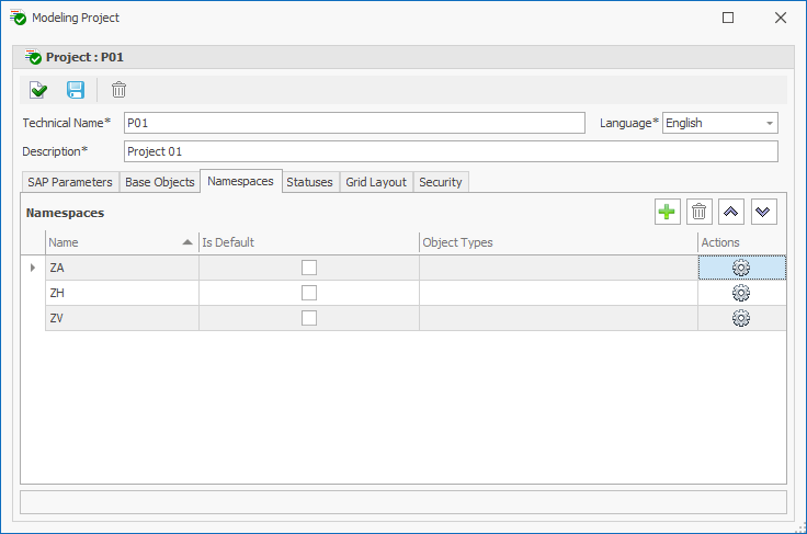 Created namespaces in Namespaces tab with possibilities to set as default and assign object types