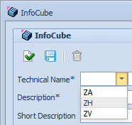Namespace selection in the editing window of an InfoCube