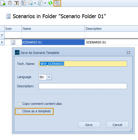 Clone as a template option in the copy Scenario pop-up