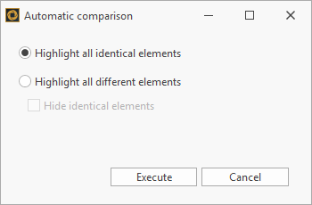 Dialog window with the options to highlight identical or different elements and if identical elements should be hidden