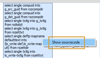 Context menu of the source code with only option to show the source code