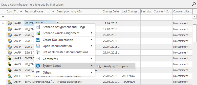 Analyze and Compare in the context menu of a BPC object