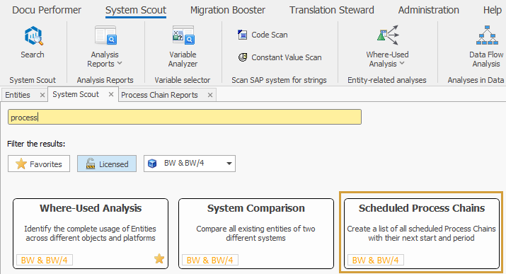 Scheduled Process Chains in the System Scout search
