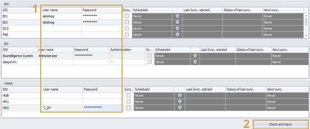 User name and password entered for systems