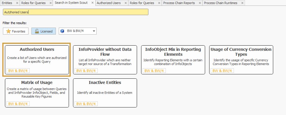 Authorized Users function in the system scout search