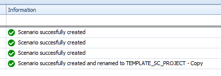 Indication that the Scenarios were successfully created in the Information column