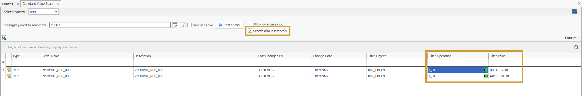 Search in an interval