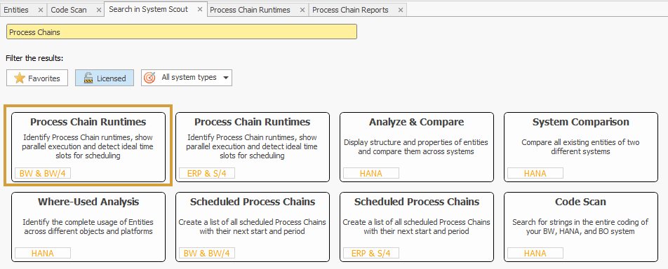 Process Chain Runtimes in the System Scout Search