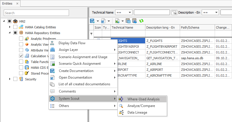 Shere-used Analysis in the System Scout submenu in the context menu