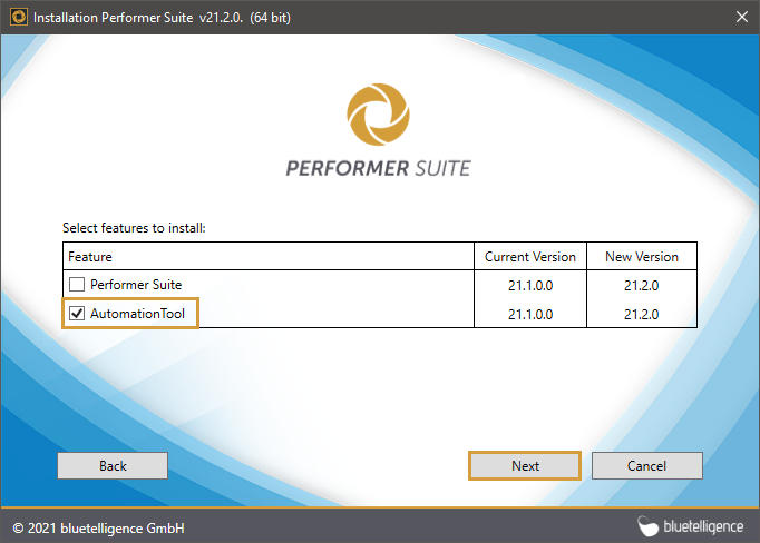Feature selection with automation tool selected