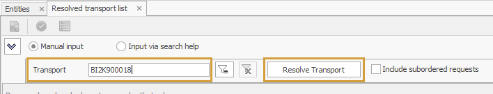 Manual Input of a single transport via its ID