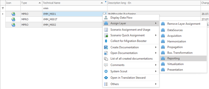 Assign Layer option in the Context menu with selection of Layers