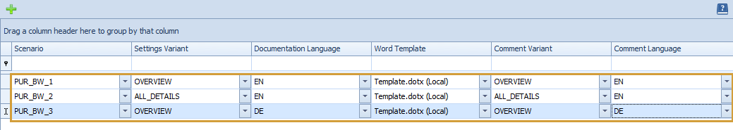 Scheduled Scenarios with settings for Settings and Comment Variant, Languages, Template