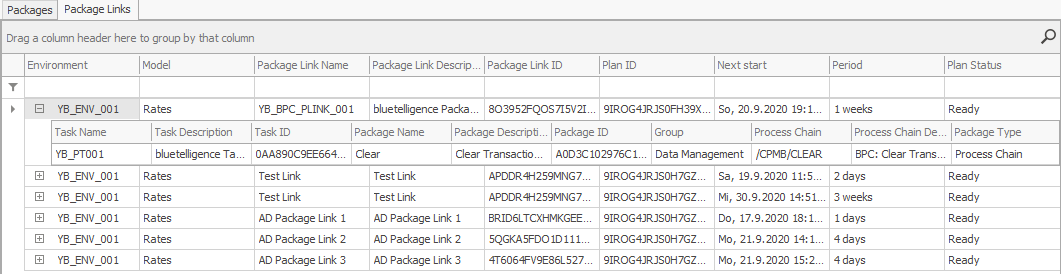 System Scout showing the scheduled package links in the Package links tab