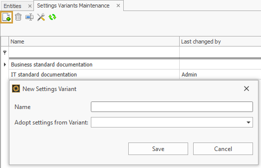 Pop-up to name settings variant and adopt settings from another when creating a new one