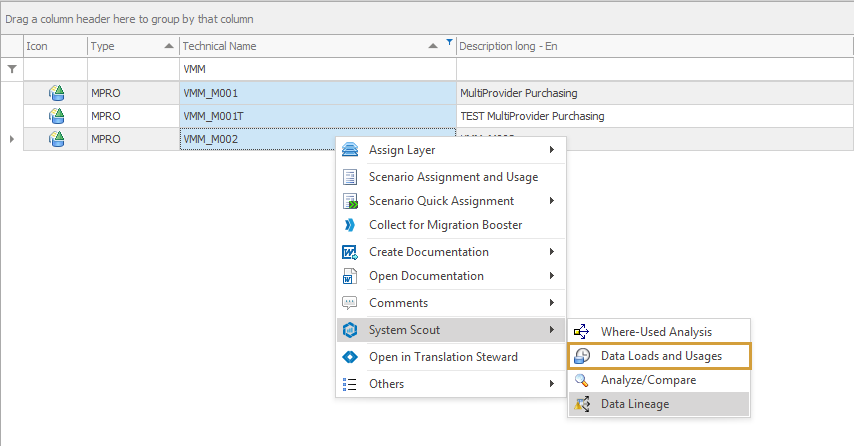 Data Loads and Usages in the context menu of a MultiProvider