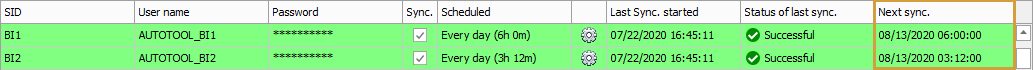 Next synchronization column with entries