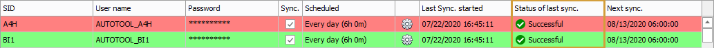 Two systems with status of last synchronization displayed as successful