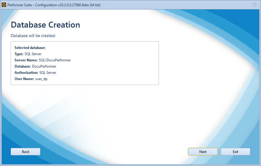 Overview of the parameters before database creation