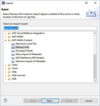 Delivery Unit selected in the Import Screen