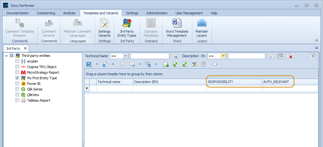 Custom fields in the entity grid, displayed with their technical names