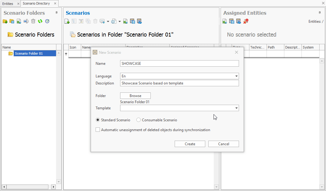 GIF showing the scenario creation based on a template