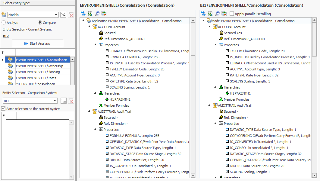 Comparison of 2 BPC Environments in the Analyze and Compare function