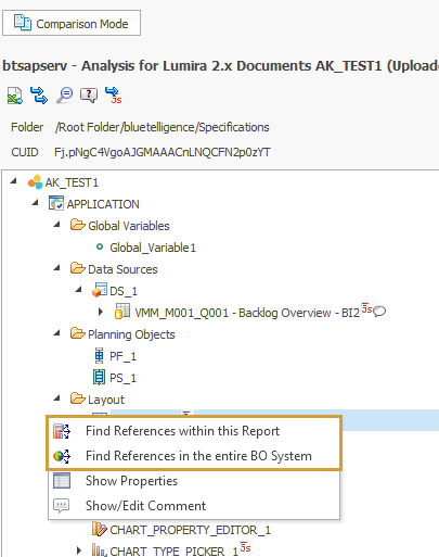 Finde References option in the Context menu of a component in Analyze and Compare