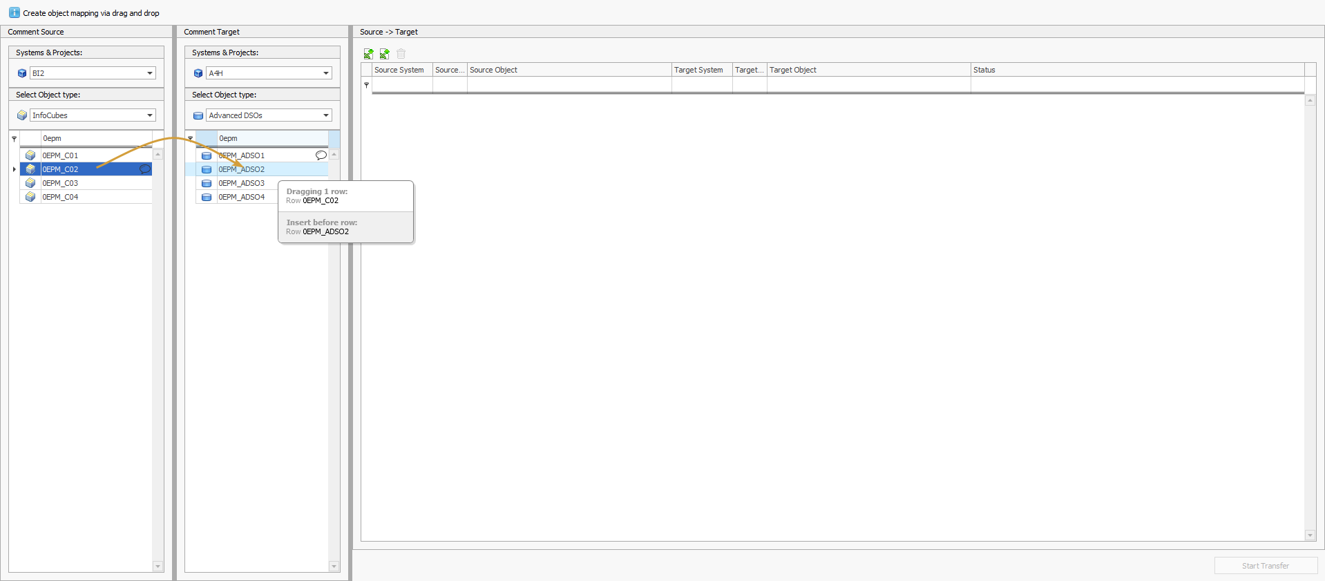 Creating Mapping for comment transfer via drag and drop