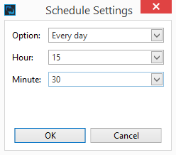 Schedule Settings window with settings for Frequency and time