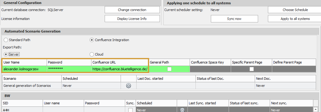 Confluence Login Data in the Automation Tool