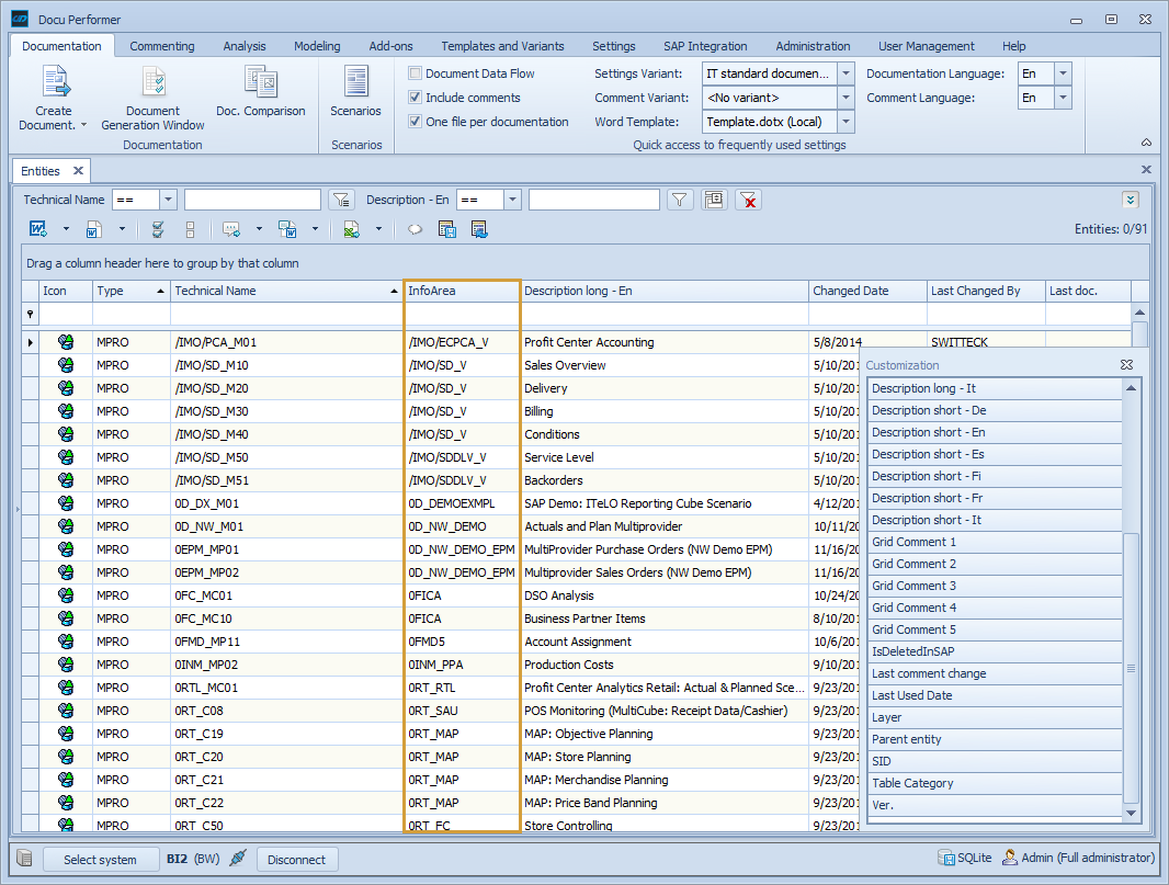 InfoArea column in the main entity grid