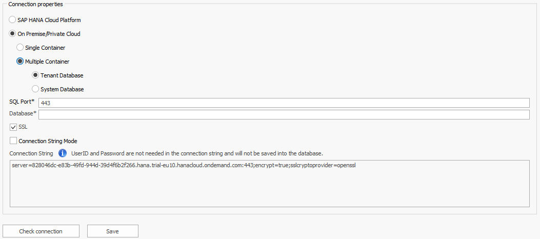 Multiple Container option selected with selection of Tenant or System Database