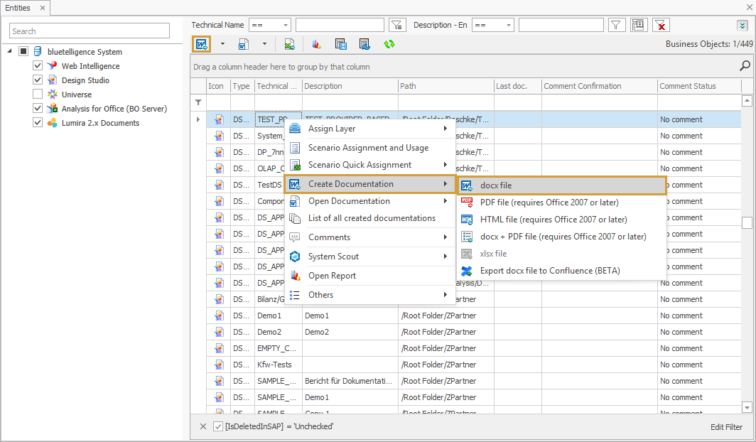 Create documentation entry in the context menu of a BO object