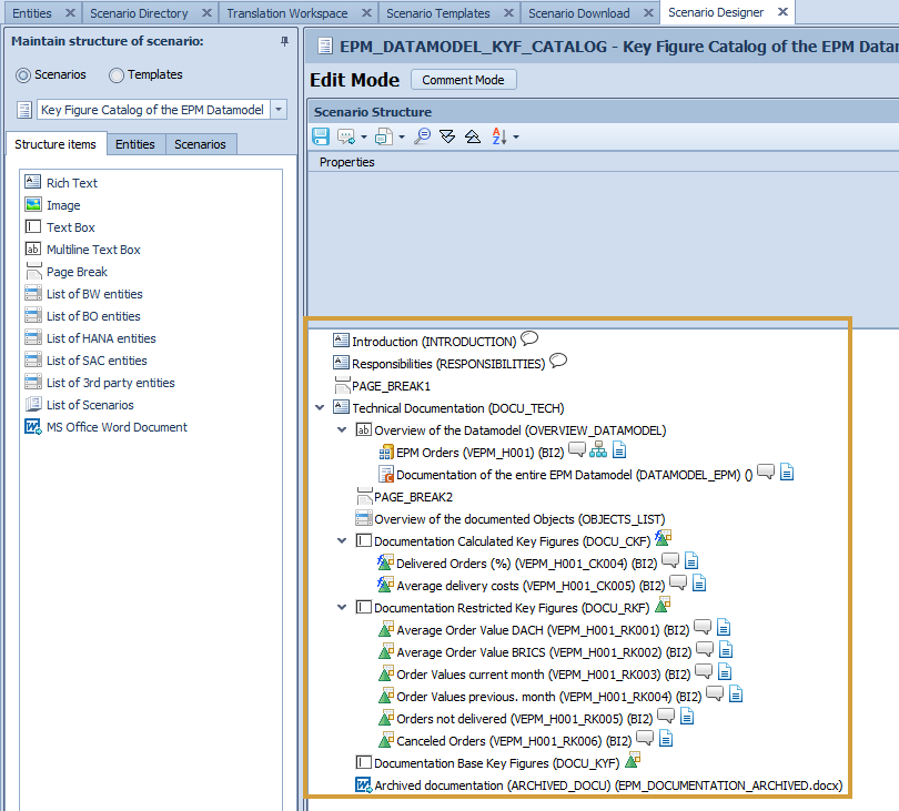 Structure of the restored scenario in the Scenario Designer