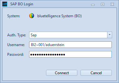 BO Login Window with Sap selected as Authentication Type